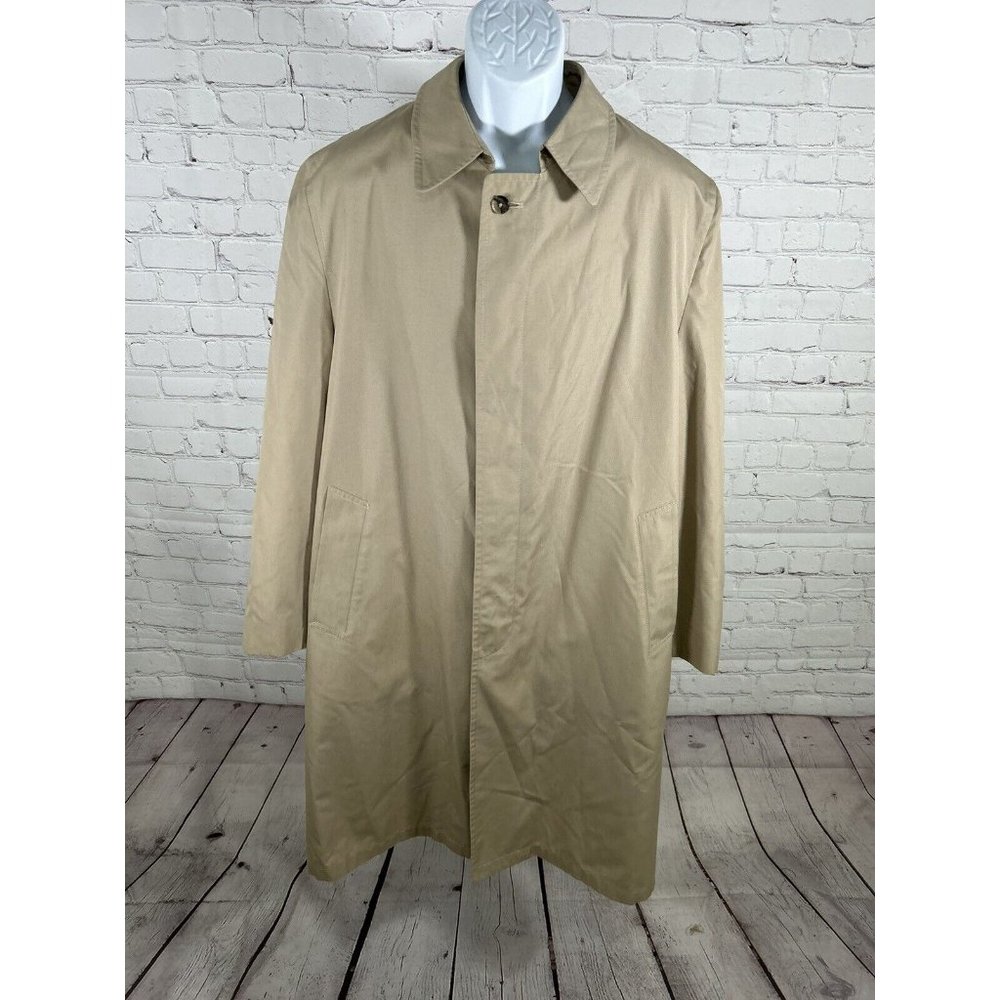 VTG Hart Schaffer Marx Beige Long Fly Front Button Up Wool Blend Trench Coat 44R